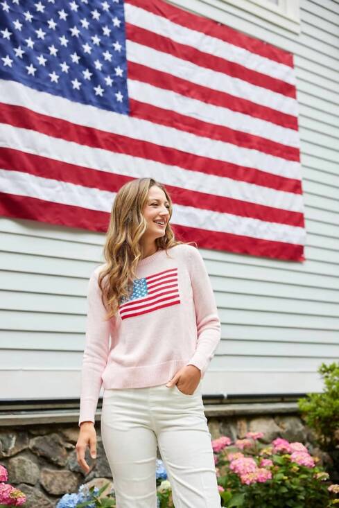SAIL TO SABLE Sweaters - NEW SAIL TO SABLE cropped flag sweater in pink blush